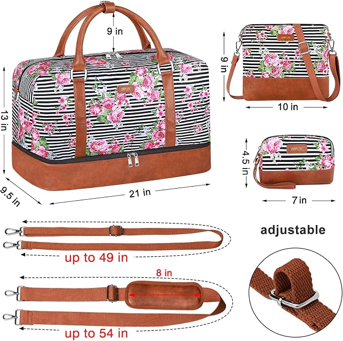 IBFUN Weekender Bags for Women, 21" Weekender Travel Bag, Travel Duffle Bag with Shoe Compartment Carry on Overnight Duffel Bag for Weekend Travel Business Trip, 3PCS - Image 6
