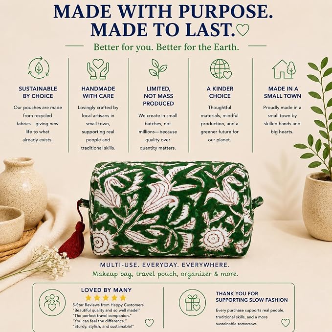 Huar Travel Makeup Bag- Large Capacity Cosmetic Bags for Women - Water Resistance Lining Portable Pouch & Open Toiletry Bag - Perfect Girls Makeup Organizer for Travel Essentials (Velvet Green Lotus) - Image 5