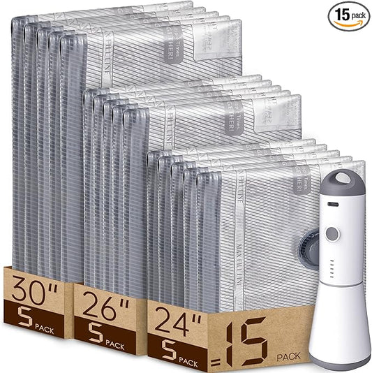 Vacbird 15 Pack Vacuum Bags for Travel with Rechargeable Cordless Electric Pump, Carry-on Packing Bags for Luggage and Suitcase, Space Saver for Clothes and Clothing by Vacbird