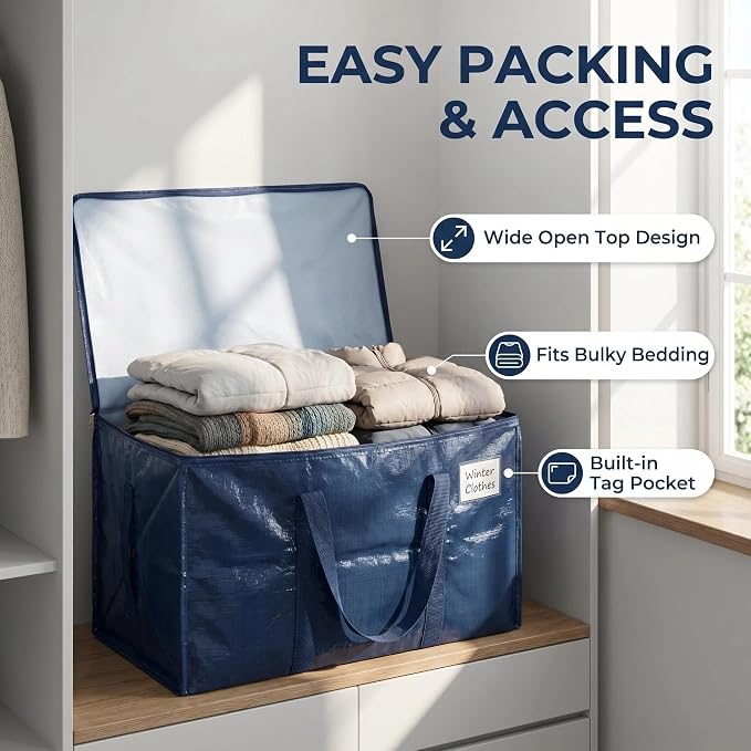 16 Pack Heavy Duty Storage Moving Bags with Zippers, Foldable Closet Organizer Storage Bin for Daily Organization, Camping, Travel, Decluttering, Transport, Packaging Moving (26.8"x13"x13.8") - Image 4