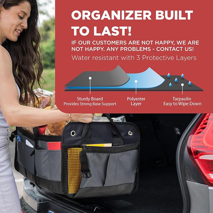 Car Cargo Organizer for SUV, Truck & Auto Storage, Gift, Grey, Large | Fits Cars, SUVs & Trucks • 4 Adjustable Compartments • Non-Slip Base & Straps • Foldable • 11 Pockets • Gift - Image 6