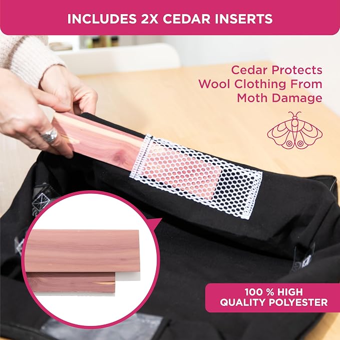 Cedar Clothes Storage Bag Organizer – Protects from Moths, Moisture, Dirt & Dust – Set of 2 Underbed Storage Bags for Clothes, Cashmere Sweaters, Bedding & More - Underbed Storage - Black - Image 2