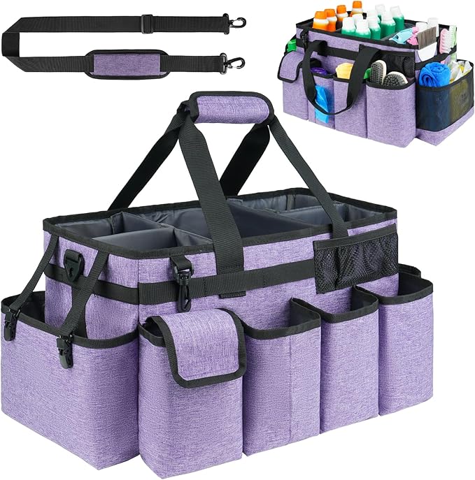 Cleaning Caddy Bag,Extra Large Cleaning Supplies Organizer with Handle for Housekeepers,Purple by ZIOZERTT