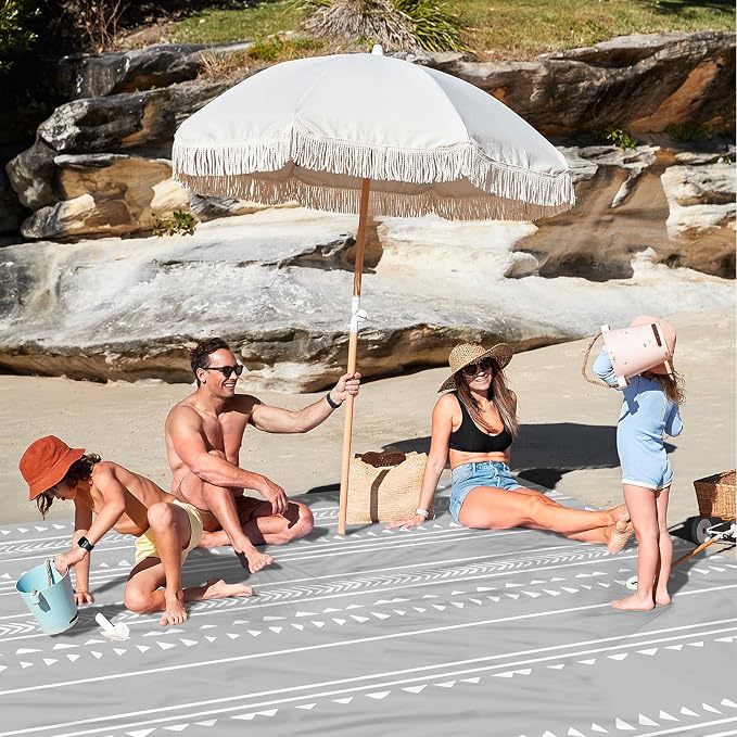 Extra Large 110''×118'' Beach Blanket for 8 Adults, Outdoor Beach Mat Sand Free Waterproof with 4 Stakes & 4 Corner Pockets, Polyester Lightweight Foldable Grey Picnic Mat for Travel, Camping, Hiking - Image 2