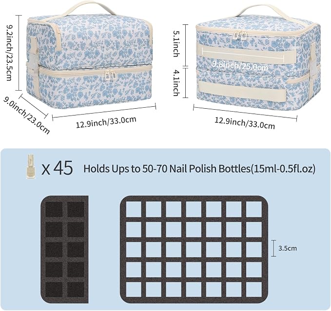 OCHEAL Nail Polish Organizer, Holds Nail Lamp and 45+ Bottles,3 Usage Modes Detachable Nail Storage Bag Travel Nail Tech Case Holds Nail Kit Stuff Manicure Tools -Floral - Image 5