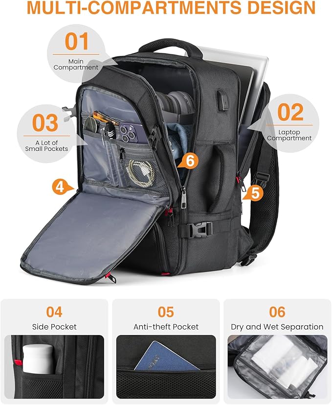 Carry On Backpack,Travel Backpack Laptop Bag Airline Approved for Men Women,Weekender Bag Mochila de Viaje - Image 5