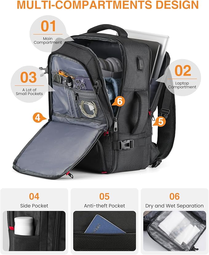 Carry On Backpack,Travel Backpack Laptop Bag Airline Approved for Men Women,Weekender Bag Mochila de Viaje - Image 5
