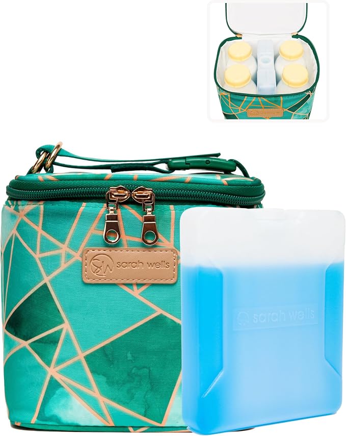 Sarah Wells Cold Gold Breastmilk Cooler with Ice Pack (Mosaic) | Fully-Lined Insulated Interior, Fits 4-6 Bottles, Zippered Lid, Great for Workdays, Travel & Pumping Days, Machine Washable by SarahWells