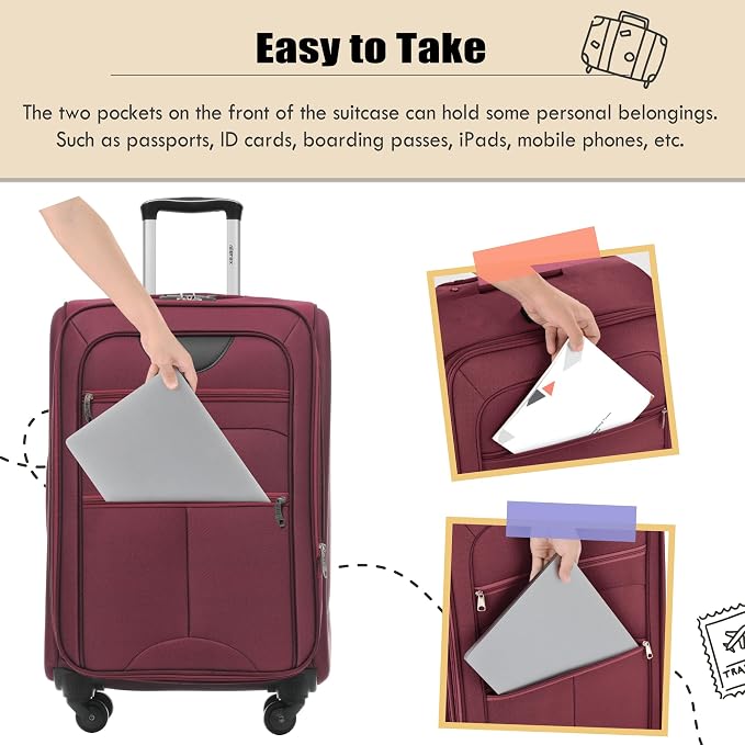 Merax Softside Luggage Set, Travel Suitcase Expandable Lightweight 3 Piece | Luggage Sets with Duffel Bag 22" 26" 30" Suitcase with TSA Lock Spinner Wheels,Red - Image 8