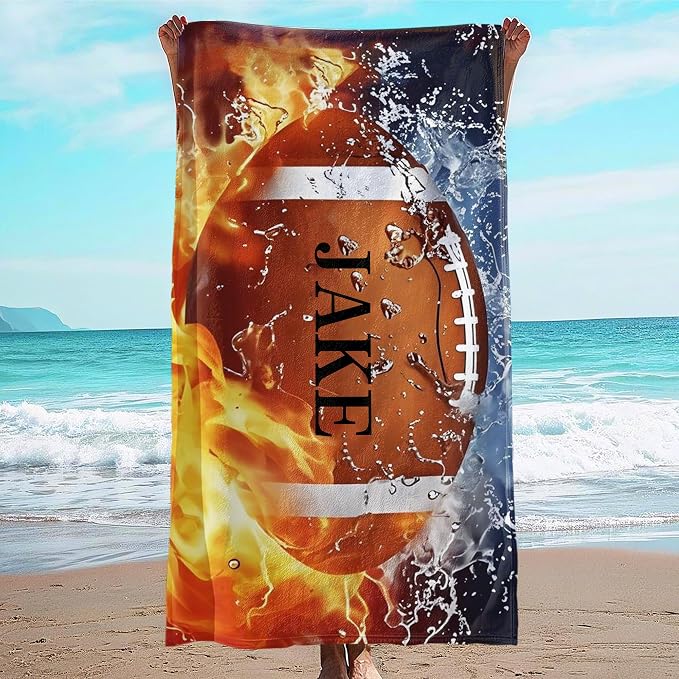 Personalized Beach Towel With Name, Custom Beach Towel with Text, Customized American Football Microfiber Pool Towel, Quick Dry & Absorbent Swim Towel for Adult,Anniversary, Birthday, Summer Holiday by JML
