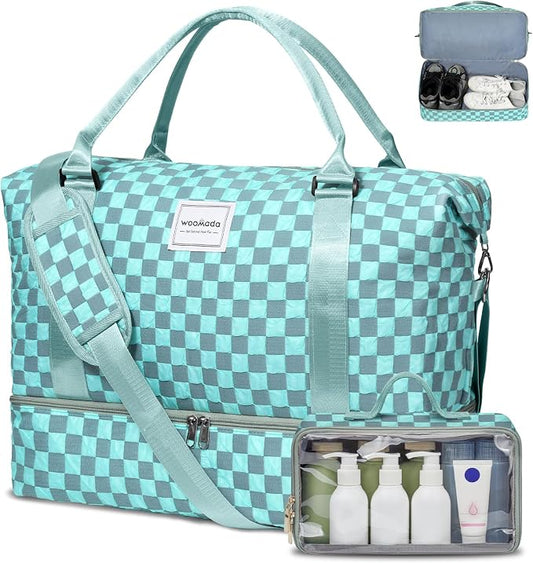 WOOMADA Weekender Overnight Bag for Women, Carry on Shoulder Travel Duffel with Shoes Compartment,Gym Bag with Toiletry Bag by WOOMADA