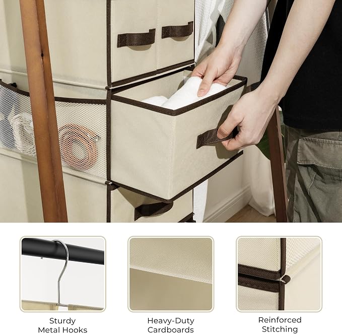 GRANNY SAYS Hanging Closet Organizers and Storage 6 Shelves, Closet Hanging Organizer with 5 Drawers, 6 Side Pockets Hanging Storage Organizer, Portable Clothes Organizer for Closet, Beige - Image 6
