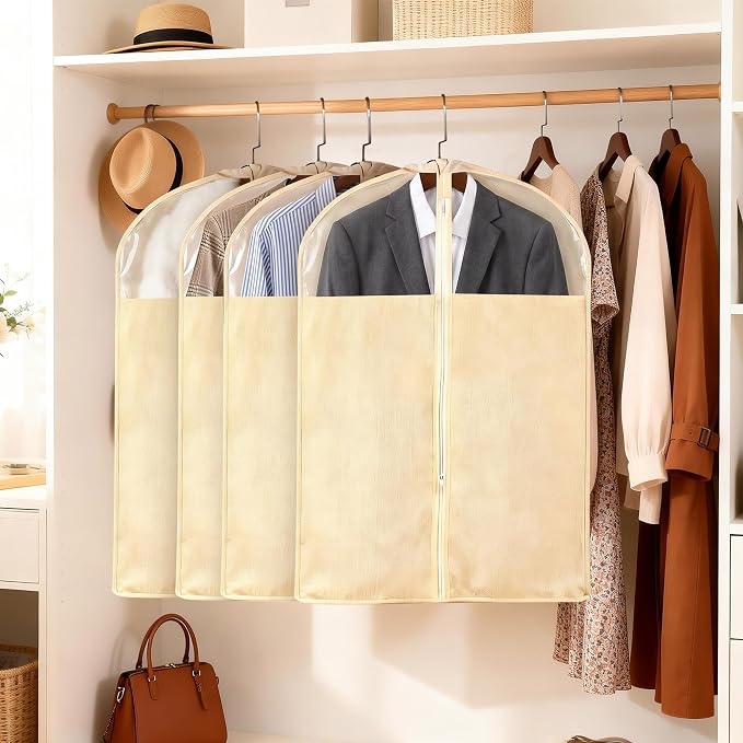 4 Pack 24 x 40 Inches Cotton Garment Bags for Hanging Clothes, Suit Bags for Clothes Coats Jackets Shirts Closet Storage Travel, Garment Covers with Clear Window - Image 7