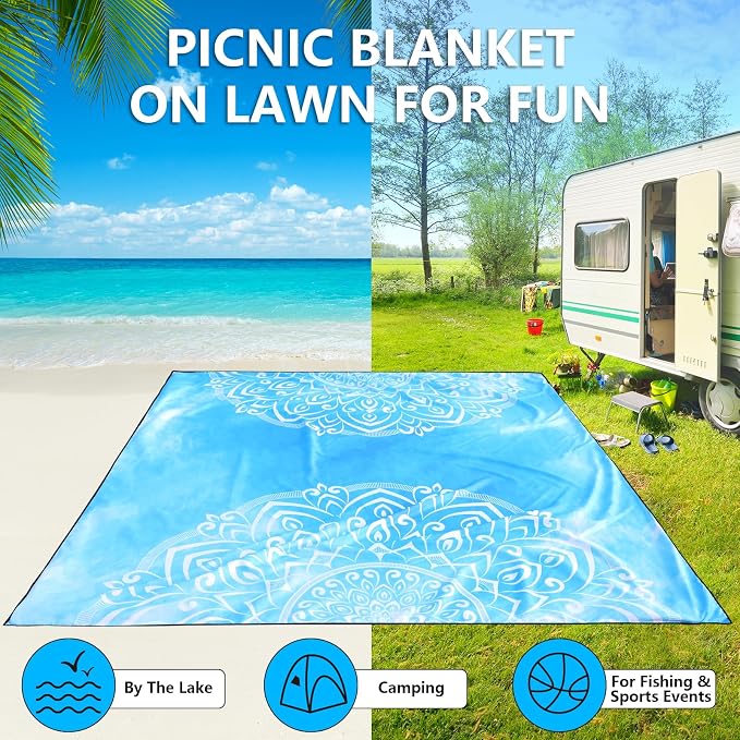 WIWIGO Beach Blanket Waterproof Sandproof Beach Mat 79" X 83"/10'x9'for 2-8 Adults Quick Drying Outdoor Picnic Mat Beach Accessories for Travel, Camping, Hiking - Image 5