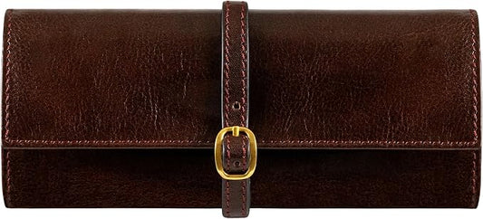 Time Resistance Leather Jewelry Roll - Full Grain Leather Travel Jewelry Case - Jewellery Organizer Made in Italy (Brown) by %E2%80%8E