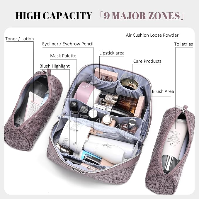 BOYATU Travel Makeup Bag for Women: Four Leaf Clover Large Capacity 3 Pcs Set Cosmetic Bags - Waterproof 50% Extra Space for Toiletry Organizer - Travel Essentials for Fortunate (02 Purple) - Image 4