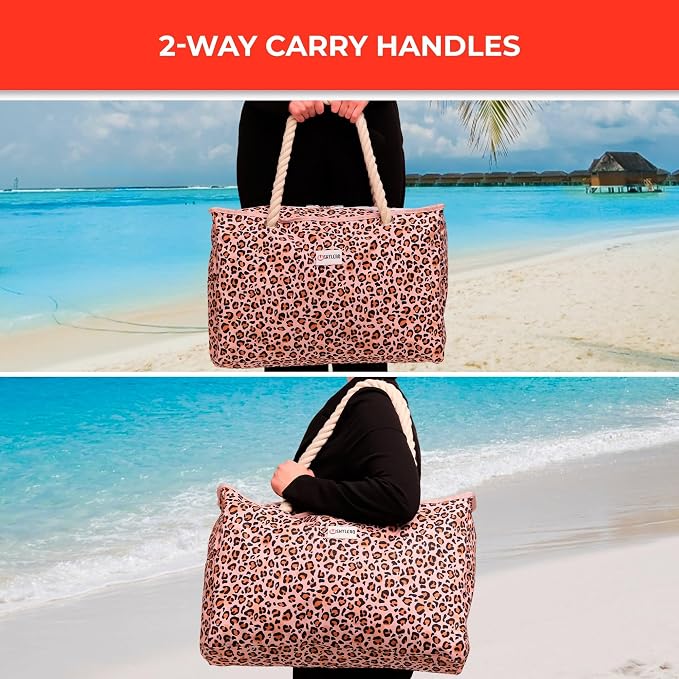 Beach Bag and Pool Bag Has Cooler Pocket, 7 Pockets Total, Zip Top. Family Size Waterproof Beach Tote - Image 8