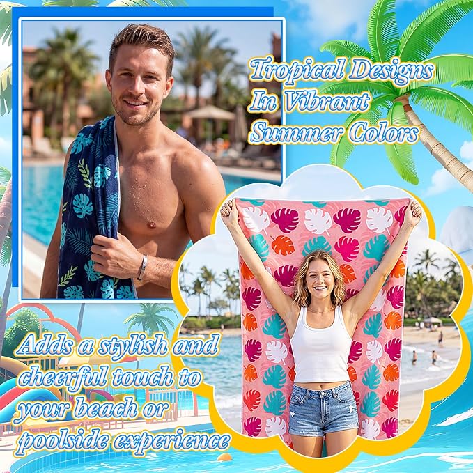 Peryiter 48 Pcs Microfiber Beach Towel with Bags Bulk, 24 Large Quick Dry Pool Towels and 24 Storage Bags, 30 x 60 Inch Hawaiian Blanket for Beach Swimming Summer Party Camping Travel Women - Image 4