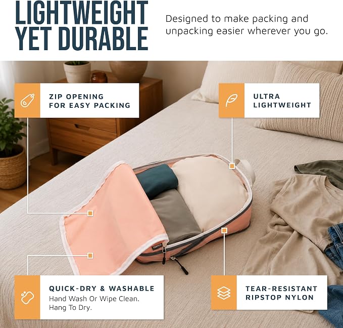 Large Compression Packing Cubes for Travel-Packing Cube Luggage Organizers 7 Piece Set for Checked Luggage-Ultralight, Expandable/Compression Bags by TRIPPED Travel Gear (Dusty Rose) - Image 3