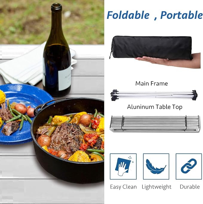 Grope Small Folding Camping Table with Aluminum Table Top, Beach Table for Sand with Carrying Bag,Prefect for Outdoor, Picnic, BBQ, Cooking, Festival (Silver-S) - Image 6