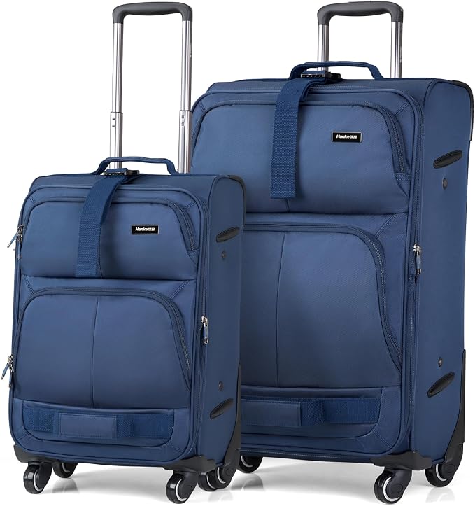 Hanke Luggage Sets 2 Piece Softside Expandable Luggage With Spinner Wheels TSA Lock,Travel Luggage Rolling Suitcase Checked Luggage Blue(20/28) by Hanke