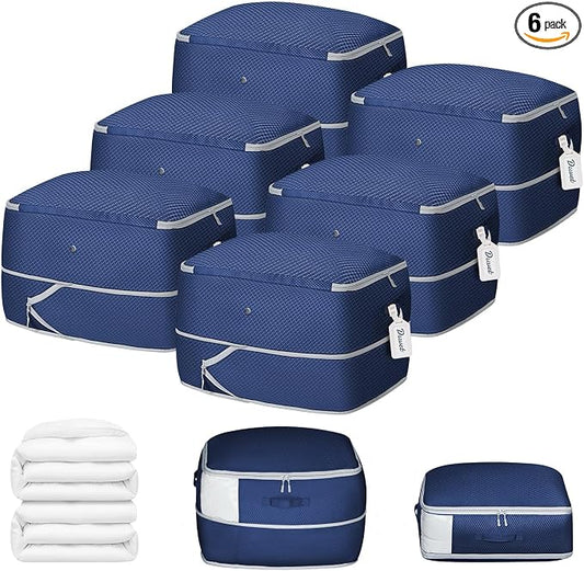 DIMJ Comforter Storage Bag 6 Pack - Blanket Storage Organizer Compression Bags, Large Capacity Ultra Space Saving Self Compression Organize for Bedding, Pillow, Duvet, Sheet Storage with Zipper Window by DiMJ