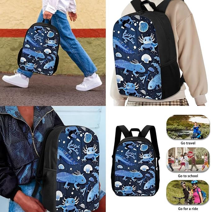 Blue Axolotl Backpack with Lunch Box Kids Girls 6-8/8-10 Novelty Seaweed Elementary School Bookbag and Lunch Bag Pencil Case Water Bottle Holder 4 in 1 Primary Back Pack Preschool Book Bags - Image 3