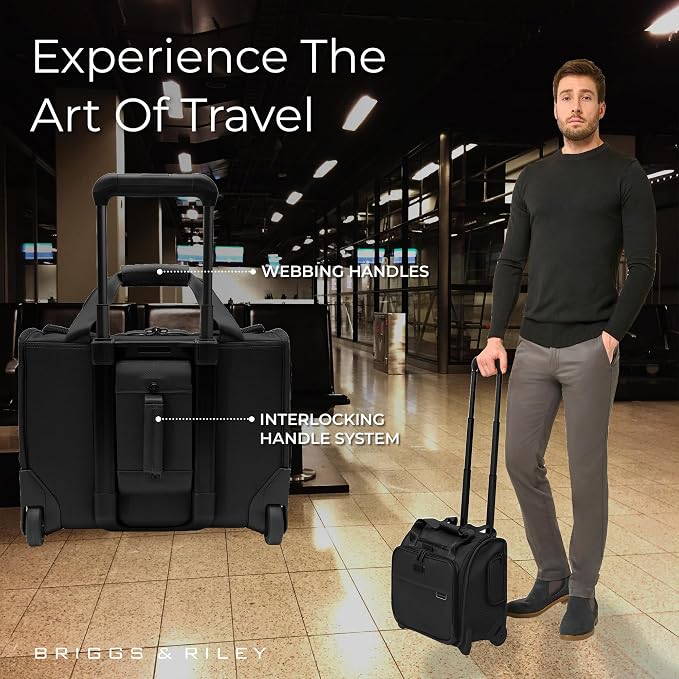 Briggs & Riley 2-Wheel Cabin Bag - Carry On Luggage for Travel, Suitcases with Wheels, Softside Rolling Bag for Men & Women, Interlocking Handle, Self-Repairing Zipper - Baseline Collection, Black - Image 5