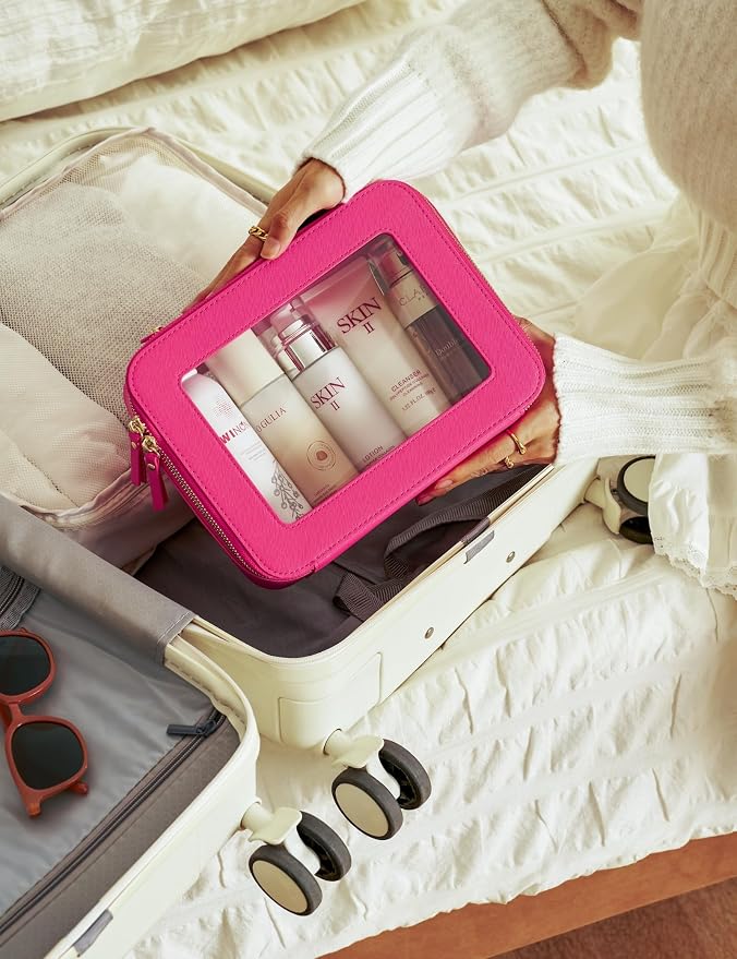 Popvibe Clear Makeup Bag Travel Cosmetic Case Transparent Toiletry Bag with Zipper, Portable Make Up Organizer Traveling Compact Car Bag for Essentials, Hotpink, Large - Image 5