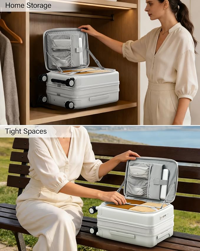 Hanke 20 Inch Expandable Carry On Luggage with Cup Holder 22x14x9 Airline Approved, Top Opening Hard Shell Suitcases with Wheels, Carry-On Travel Suitcase Trunk Luggage with Lock, Smoke White - Image 12