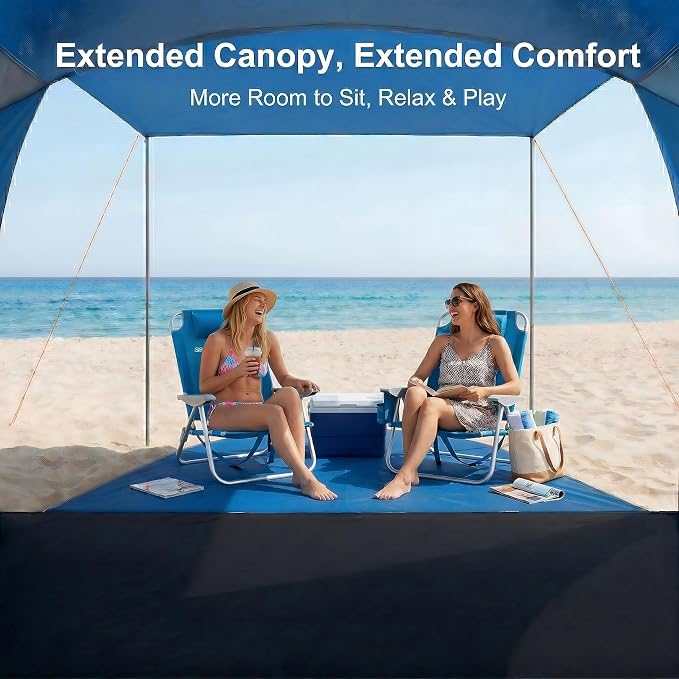 Beach Tent, Portable Sun Shelter for 2/3/4/6-8 Person with UPF 50+ UV Protection, Easy Setup Waterproof Beach Shade Canopy Cabana for Family Outdoor and Picnics, Fishing with Carrying Bag - Image 4