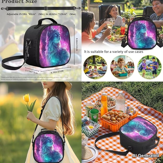 Galaxy Cat Girls Backpacks Ages 8-10 6-8, Large School Bag with Lunch Box Pencil Case Water Bottle Sleeve 4 in1 Set, Kids Bookbag for Elementary Middle Travel Outdoor Daypack, Purple - Image 5