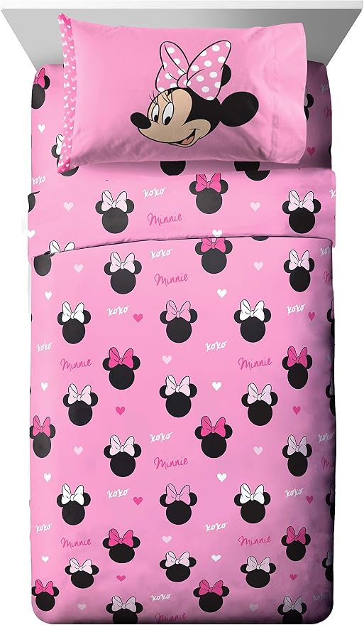 Jay Franco Disney Minnie Mouse Kids Full Size Sheet Set 4 Piece - Cute | Super Soft Microfiber, Deep Pocket, Flat & 2 Pillowcases, Reversible, Machine Washable, Pink Polka Dot (Officially Licensed) by JayFranco