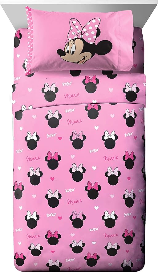 Jay Franco Disney Minnie Mouse Kids Twin Sheet Set, 3 Piece Super Soft Microfiber - Deep Pocket Fitted, Flat & Pillowcase, Breathable, Machine Washable, Girls Bedding (Official Disney Product), Pink by JayFranco