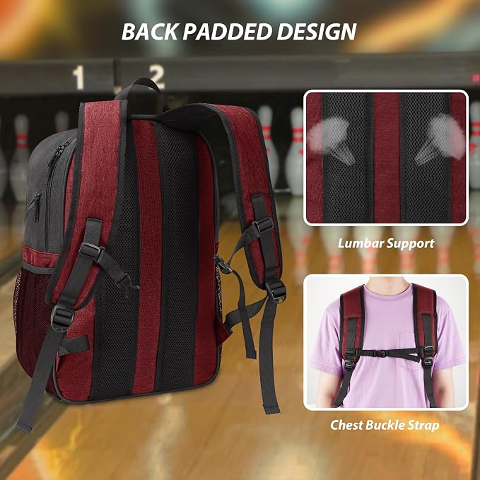Bosynoy Bowling Backpack, Single Bowling Ball Bag with Shoe Compartment | Bowling Bag Totes with Foam Padded Protection, Fits Shoes Up to US Mens Size 16 and Accessories, Grey - Image 6