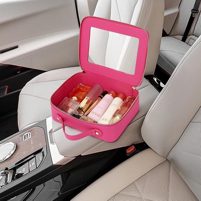 Pinkmik Clear Makeup Bag for Women Waterproof Travel Cosmetics and Toiletries Case Portable Makeup Oaganizer Bag Clear Car Bag with Zipper (X/Fuxia, M+L) - Image 6