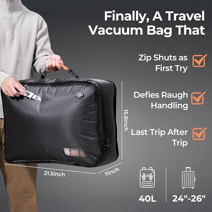 Relime Apex Series Vacuum Bags for Travel Luggage, 180° Open, Reusable Compression Bags for travel Pack, Vacuum Seal Packing Cube for Cloth (2Large No Pump) - Image 2