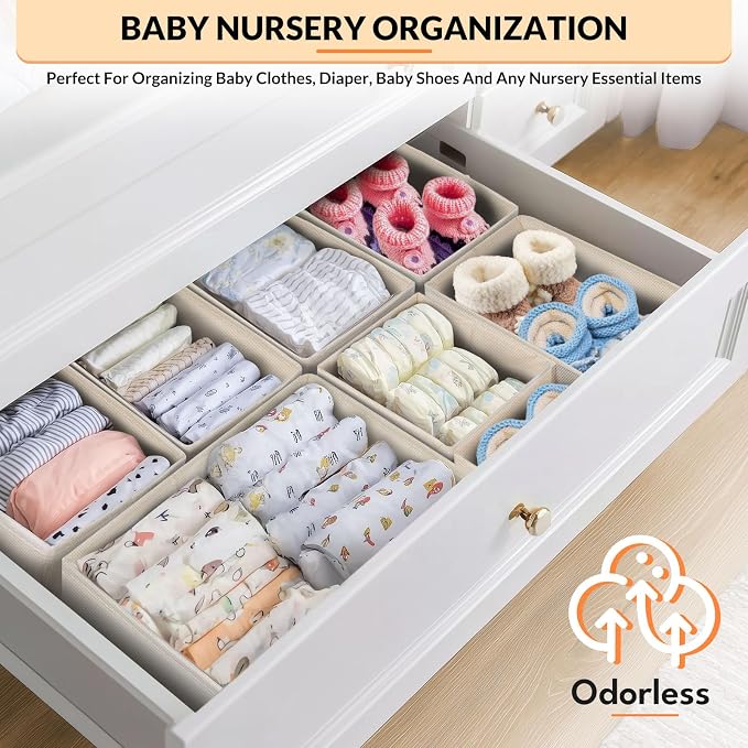 FANS-ONE Drawer Organizer Clothes - 21 Pack 3 Size, Light Beige | Foldable, Dresser Organizer for Baby Clothes, Underwear, Socks, Storage Bins for Nursery, Bedroom - Image 4