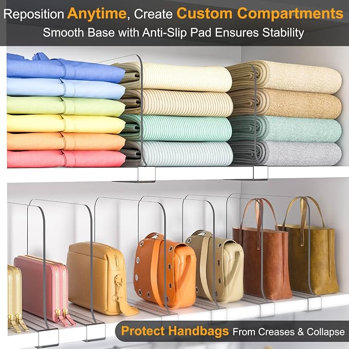 Purse Organizer for Closet Shelf Dividers: 12 Pack 8" Tall X 12" Deep Acrylic Clear Closet Shelf Divider Bag Storage for Clothes Sweater - Vertical Separators for Wood Cabinet Handbag Organization - Image 2