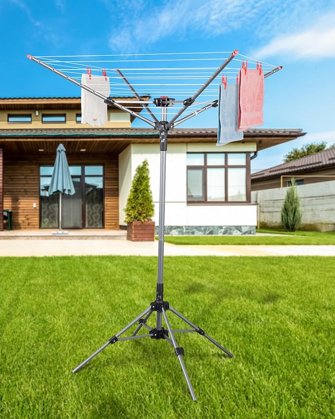 STORAGE MANIAC Portable Umbrella Clothes Drying Rack 8 Lines with 82 Feet Drying Space, Steel Frame & Adjustable Height, 4-arm Umbrella Clothesline for Laundry, Collapsible Indoor & Outdoor Drying - Image 8