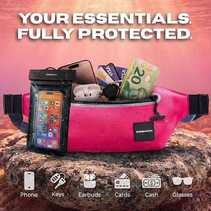 Drench Waterproof Fanny Pack & Floating Phone Pouch | IPX8 Submersible Waist Pack Dry Bag for Beach, Pool, Cruise Travel, Girls Trips, Snorkeling, Kayaking & Water Sports | Pink - Image 5