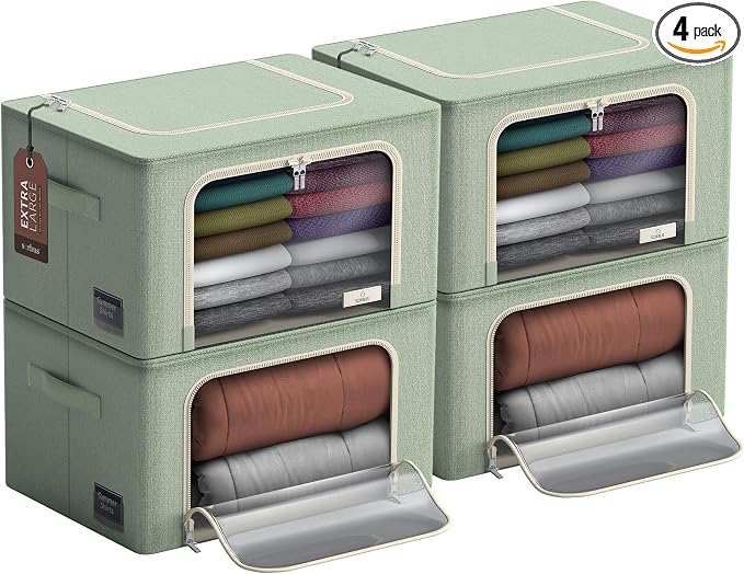 Sorbus Jumbo Storage Bins with Metal Frame - Oxford Fabric Storage Containers with Large Clear Window & Carry Handles - Stackable & Foldable Clothes Organizer Bags for Bedding Linen, Clothing & More by Sorbus