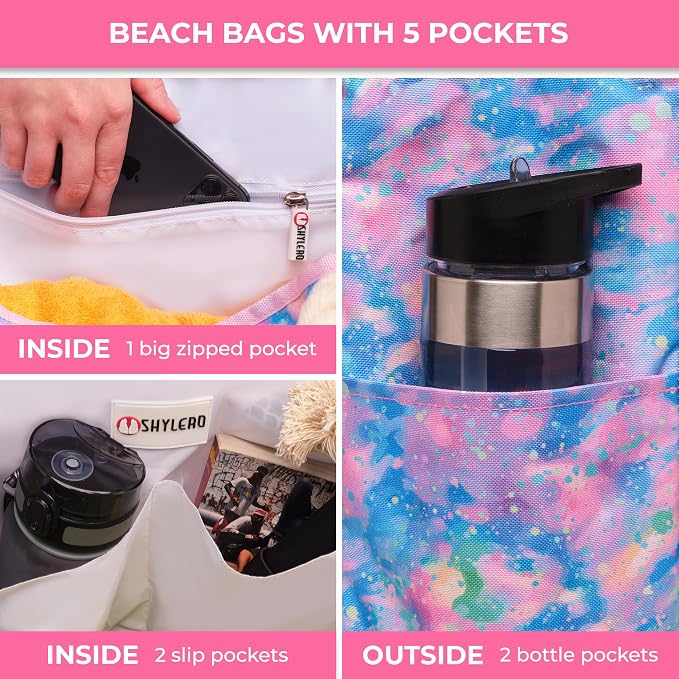 Beach Bag and Pool Bag Has Cooler Pocket, 7 Pockets Total, Zip Top. Family Size Waterproof Beach Tote - Image 7