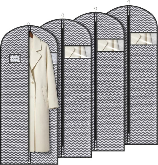 Syeeiex 60'' Dress Bags for Gowns, Set of 4 Garment Bag for Hanging Clothes, Dress Garment Bag, Dustproof and Keep Closet Tidy, Perfect for Suit Evening Dresses Fur Coat Long Dress Gown(Dark Grey) by syeeiex