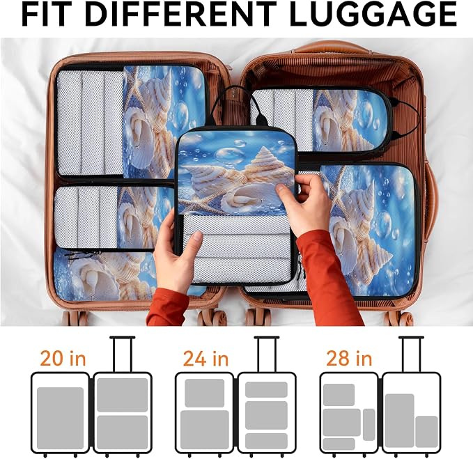 Seashell Compressible Packing Cubes for Suitcase 6 Set Lightweight Expandable Compression Packing Travel Luggage Organizer - Image 7
