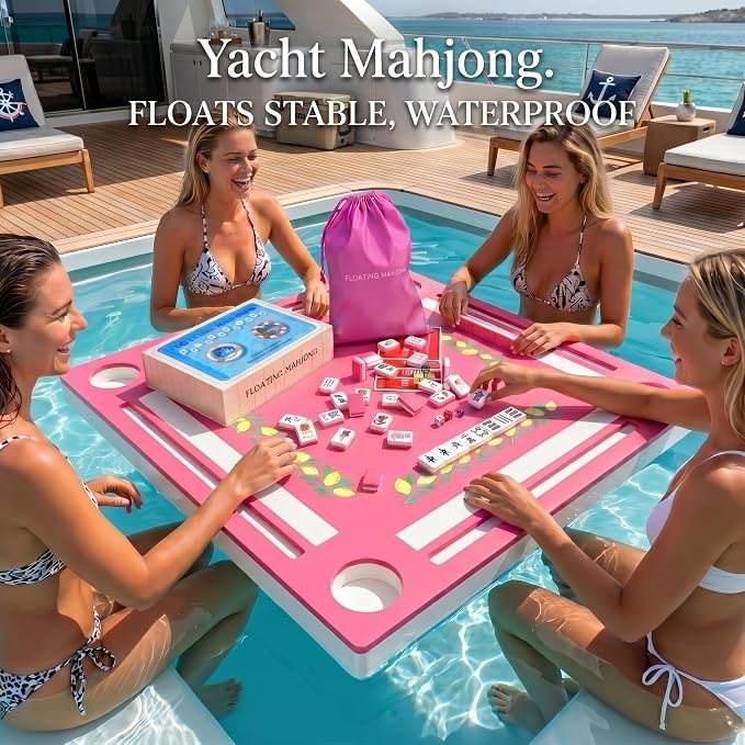 Floating Mahjong Tile Set for Pool,160 American Mahjong Tiles Waterproof EVA Foam with Dice Storage Bag for Pool Party Beach Vacation Summer Outdoor Game Set (Rose red) - Image 3