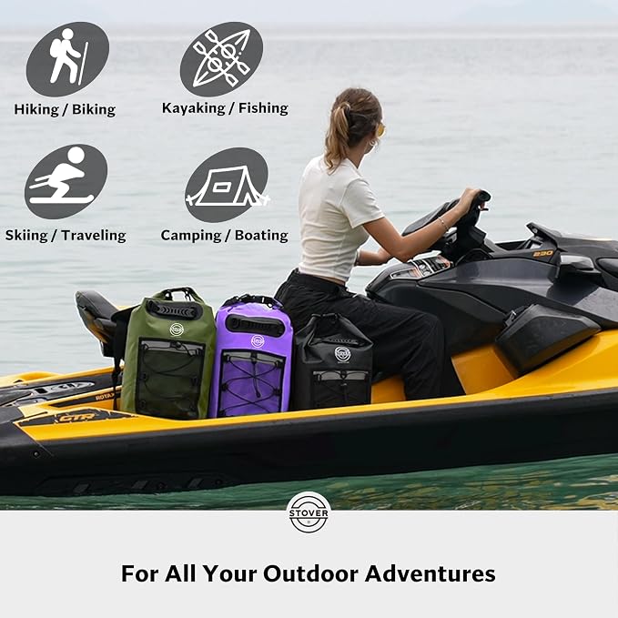STOVER 5/10/25/30/40L Waterproof Dry Backpack & Phone Case- Large Floating Dry Bag for Kayaking, Travel, Hiking, Fishing, Camping, Motorcycles & Beach, Heavy-Duty Roll Top Men/Women (Purple) - Image 6