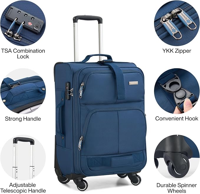 Hanke 28 Inch Softside Expandable Luggage with Spinner Wheels,Check Large Luggage Rolling Suitcase Travel Luggage with TSA Approved,Blue - Image 4