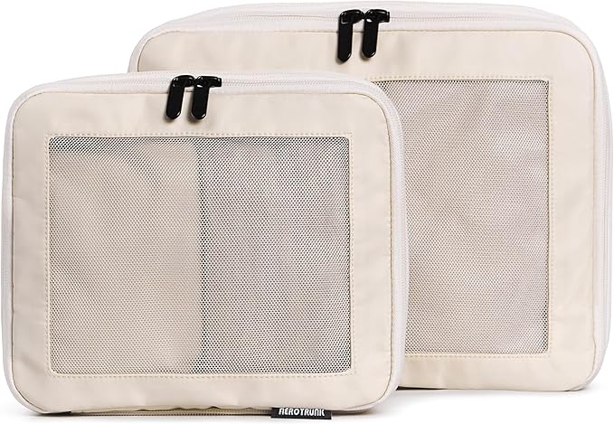 Aerotrunk Compression Packing Cubes for Travel - Luggage Organizer Bags - Double Zipper Packing Cubes for Suitcases (2-Pack, Beige) by Aerotrunk