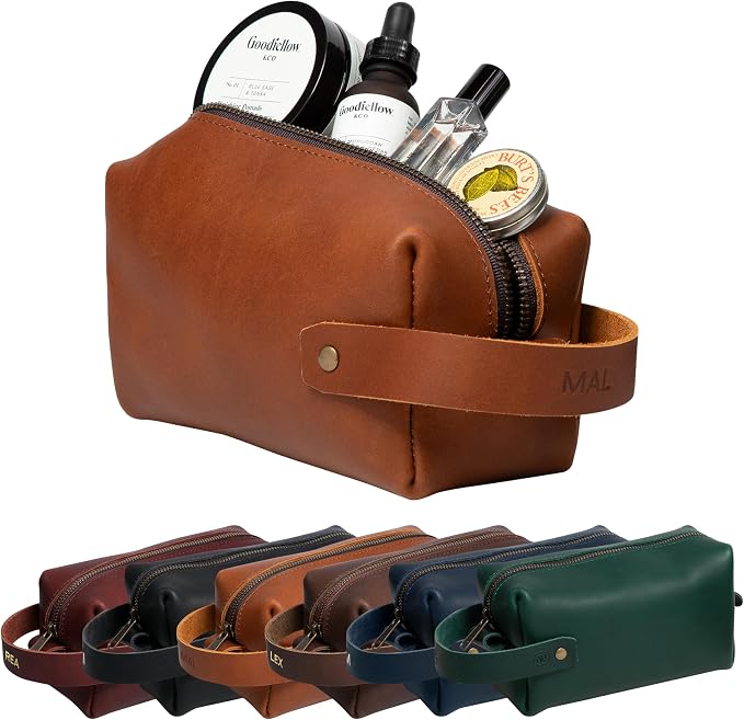 Northwind Personalized Leather Toiletry Bag – Made in USA - Monogrammed Full Grain Leather Dopp Kit for Men & Women, Custom Gift for Travelers, Travel Toiletry Bag for Grooming Essentials by Northwind